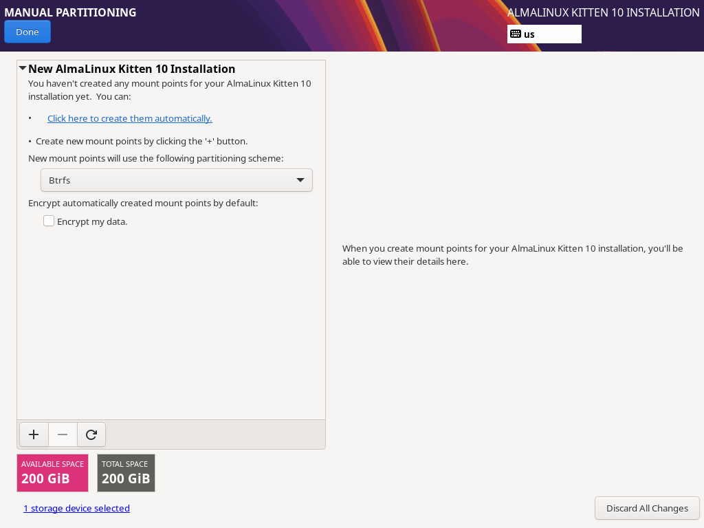 Installing AlmaLinux with the Btrfs filesystem